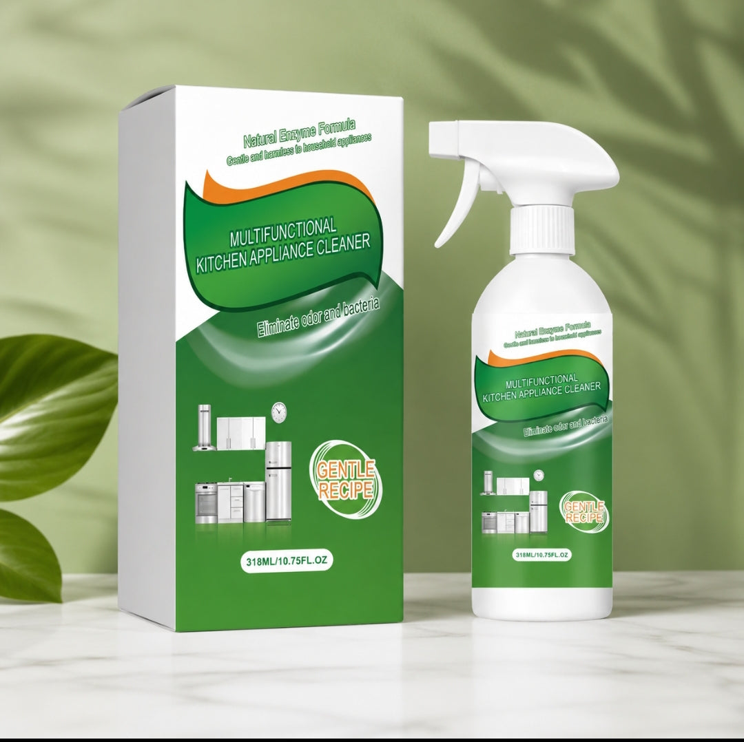 FlyCleanse Multi-Surface Grease Remover in spray bottle and box for kitchen cleaning.